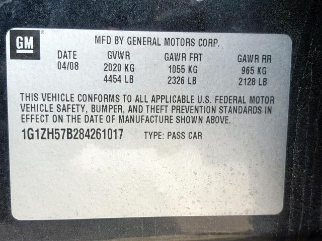 1G1ZH57B284261017 - 2008 CHEVROLET MALIBU 1LT 黑色 照片 10