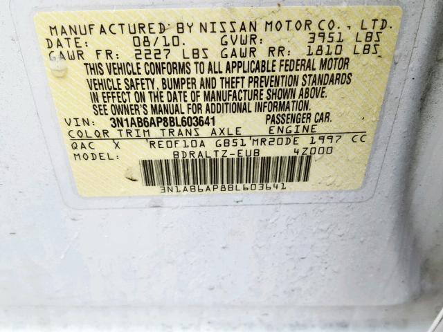 3N1AB6AP8BL603641 - 2011 NISSAN SENTRA 2.0 WHITE photo 10