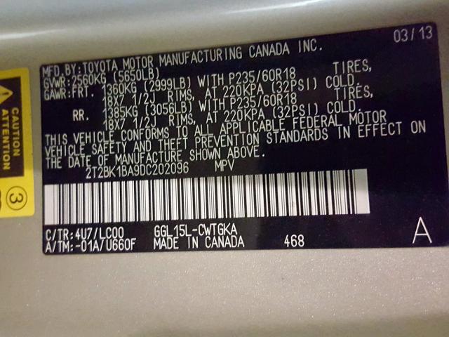 2T2BK1BA9DC202096 - 2013 LEXUS RX 350 BASE  photo 10