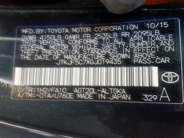 JTKJF5C7XGJ019435 - 2016 TOYOTA SCION TC შავი ფოტო 10