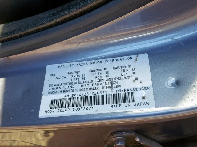 JM1BK143351220571 - 2005 MAZDA 3 HATCHBAC GRAY photo 10