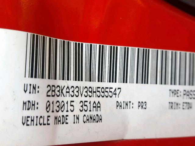 2B3KA33V39H595547 - 2009 DODGE CHARGER SX RED photo 10