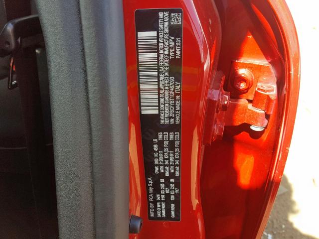 ZFBCFYBT1GP467093 - 2016 FIAT 500X EASY RED photo 10