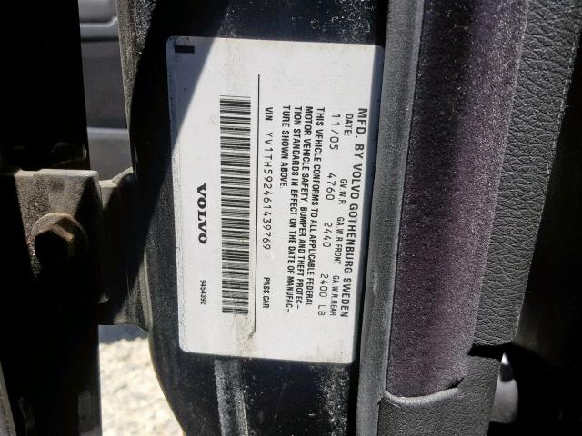 YV1TH592461439769 - 2006 VOLVO S80 2.5T BLACK photo 10