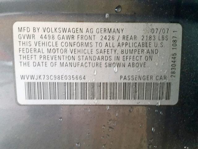 WVWJK73C98E035664 - 2008 VOLKSWAGEN PASSAT TUR CHARCOAL photo 10