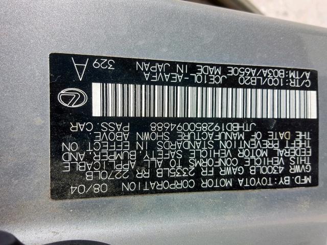 JTHBD192850094688 - 2005 LEXUS IS 300 SILVER photo 10