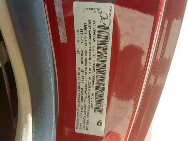 3VWRG31YX6M327081 - 2006 VOLKSWAGEN NEW BEETLE RED photo 10