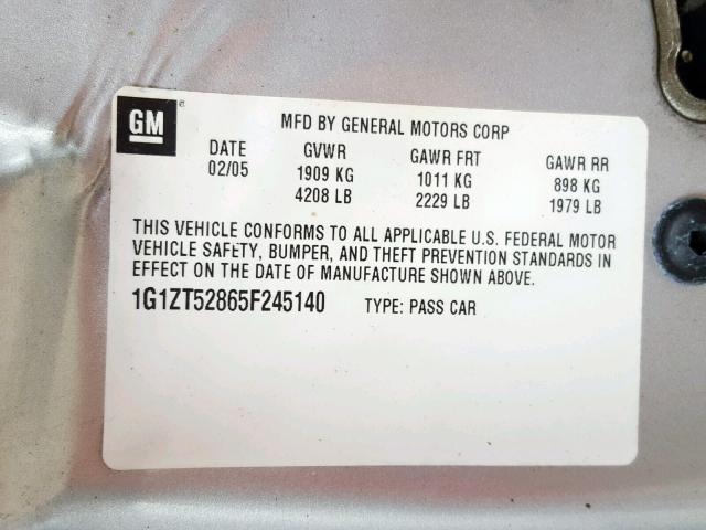 1G1ZT52865F245140 - 2005 CHEVROLET MALIBU LS GRAY photo 10