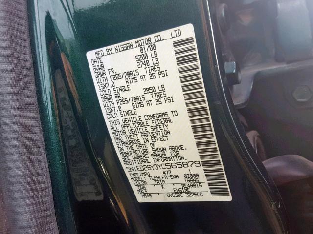 5N1ED28Y3YC565879 - 2000 NISSAN XTERRA GREEN photo 10