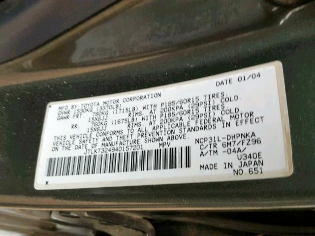 JTLKT324940157201 - 2004 TOYOTA SCION XB 绿色 照片 10