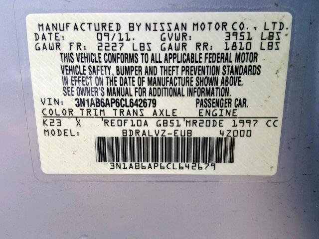 3N1AB6AP6CL642679 - 2012 NISSAN SENTRA 2.0 SILVER photo 10