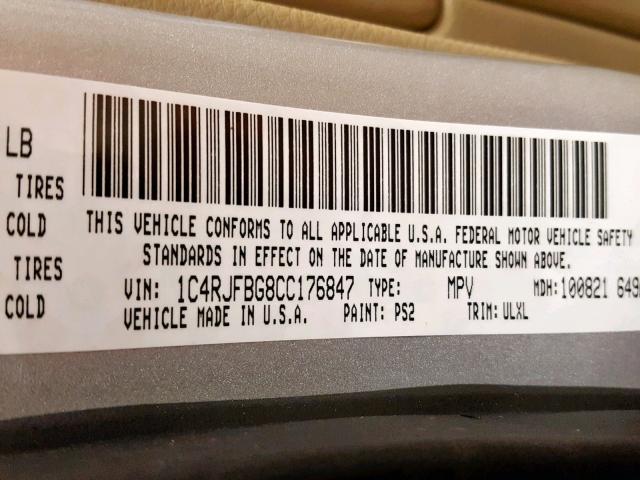 1C4RJFBG8CC176847 - 2012 JEEP GRAND CHER SILVER photo 10