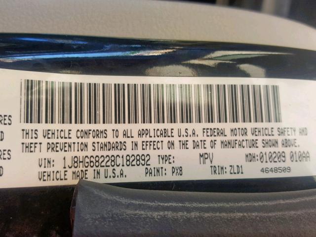 1J8HG68228C182892 - 2008 JEEP COMMANDER შავი ფოტო 10