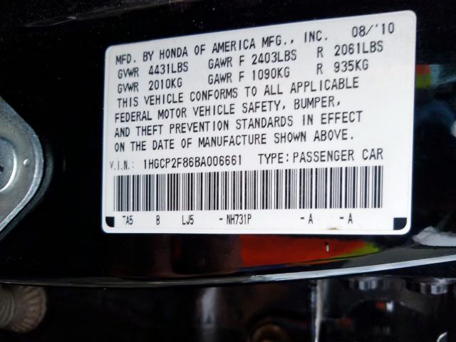 1HGCP2F86BA006661 - 2011 HONDA ACCORD EXL  photo 10