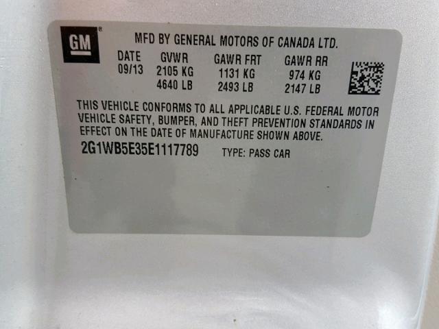 2G1WB5E35E1117789 - 2014 CHEVROLET IMPALA LIM SILVER photo 10