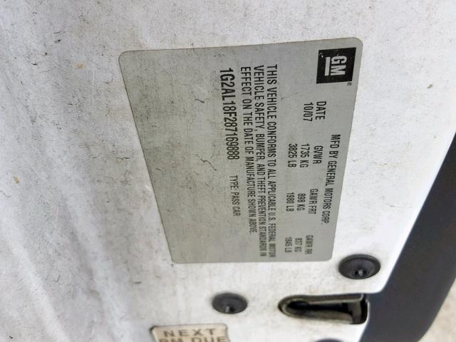 1G2AL18F287169888 - 2008 PONTIAC G5 WHITE photo 10