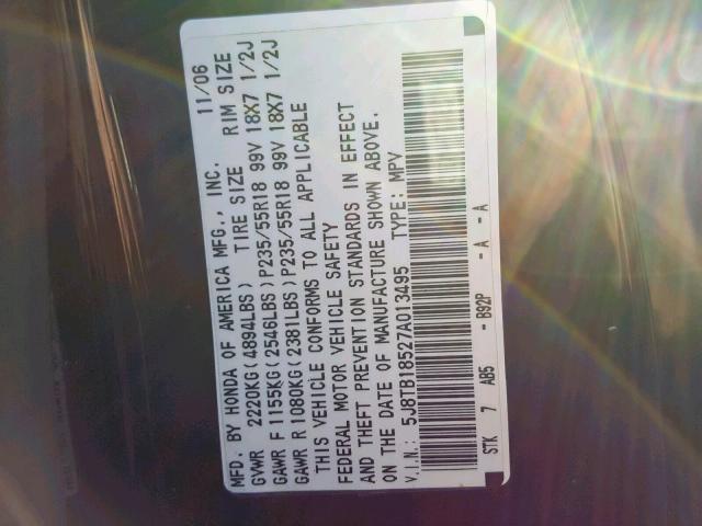 5J8TB18527A013495 - 2007 ACURA RDX TECHNO BLACK photo 10