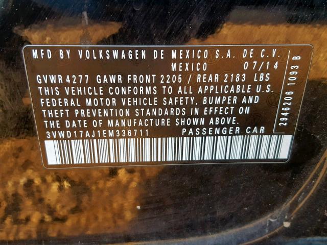 3VWD17AJ1EM336711 - 2014 VOLKSWAGEN JETTA SE BLACK photo 10