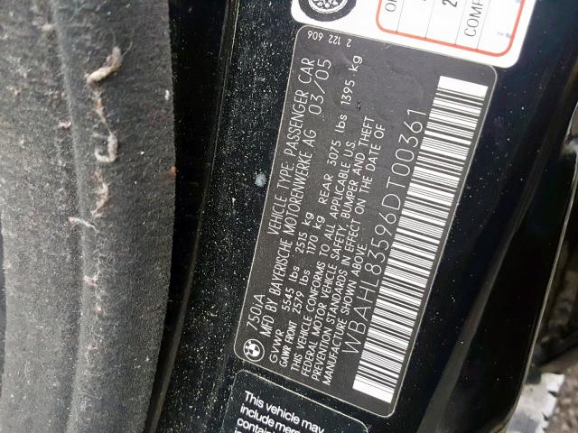 WBAHL83596DT00361 - 2006 BMW 750 I BLACK photo 10