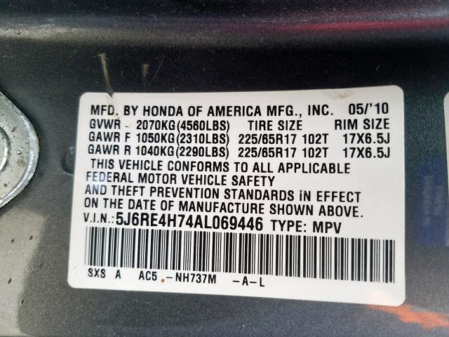 5J6RE4H74AL069446 - 2010 HONDA CR-V EXL  photo 10