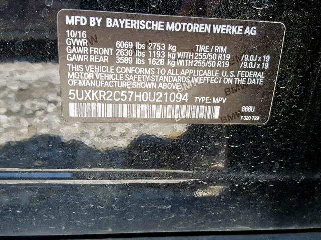 5UXKR2C57H0U21094 - 2017 BMW X5 SDRIVE3 BLACK photo 10