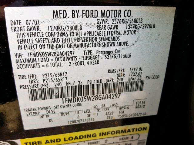 1FMDK05W28GA04297 - 2008 FORD TAURUS X S BLUE photo 10