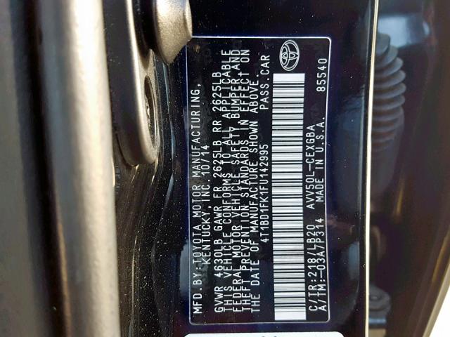 4T1BD1FK1FU142995 - 2015 TOYOTA CAMRY HYBR BLACK photo 10