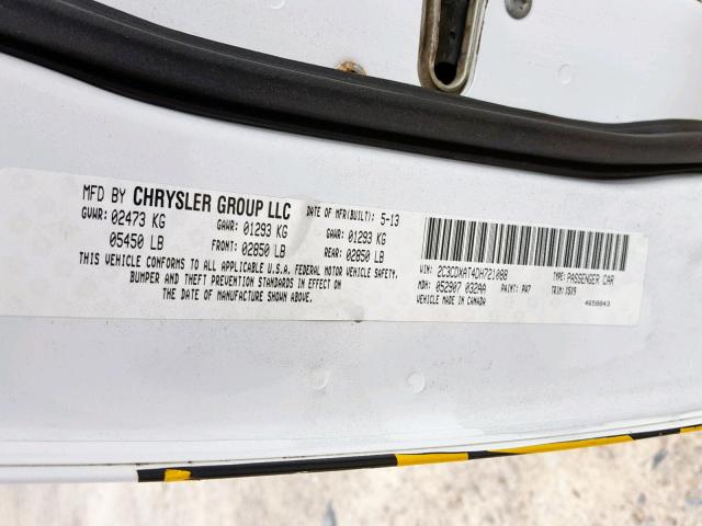 2C3CDXAT4DH721088 - 2013 DODGE CHARGER PO WHITE photo 10