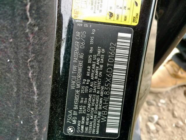 WBAHL835X6DT01602 - 2006 BMW 750 I BLACK photo 10