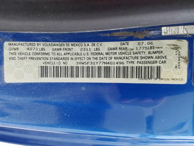 3VWSF31Y77M401496 - 2007 VOLKSWAGEN NEW BEETLE Blau Foto 10