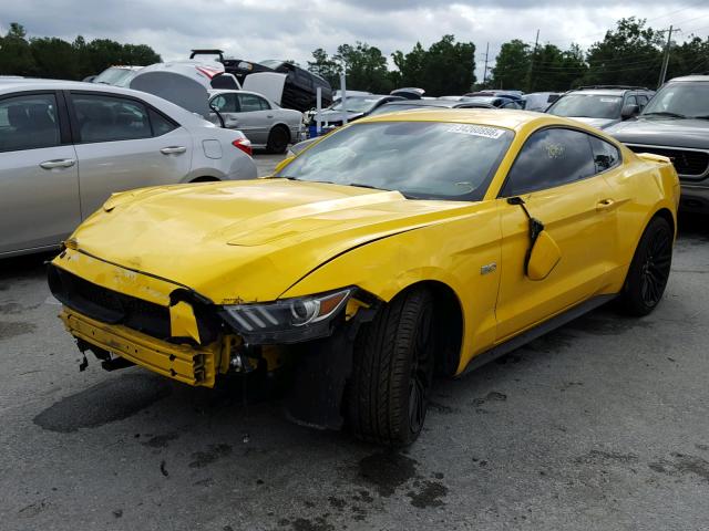 1FA6P8CF1F5301530 - 2015 FORD MUSTANG GT YELLOW photo 2