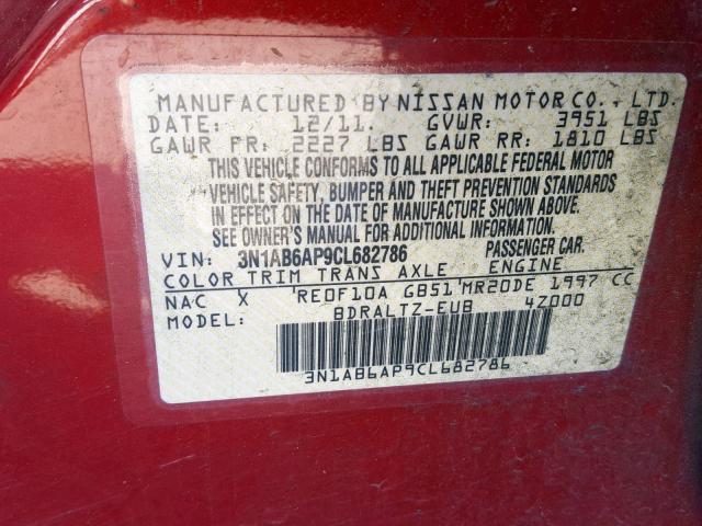 3N1AB6AP9CL682786 - 2012 NISSAN SENTRA 2.0 RED photo 10