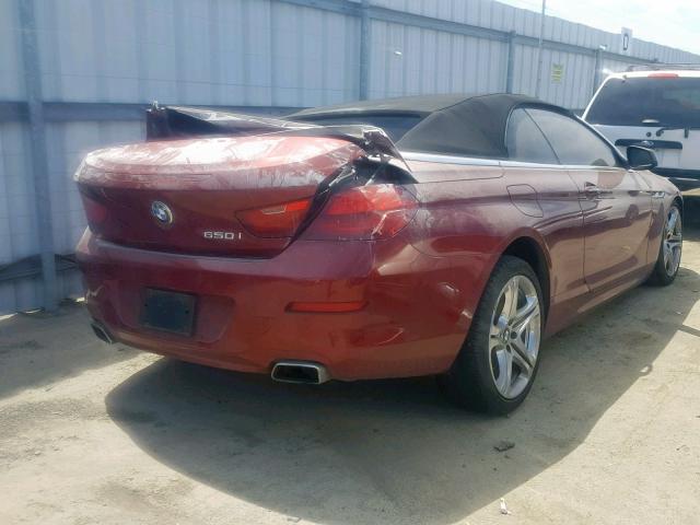 WBALZ3C53CDL70364 - 2012 BMW 650 I BURGUNDY photo 4