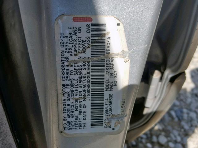 JT8BD68S2X0066998 - 1999 LEXUS GS 300 SILVER photo 10