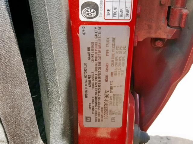 1GCDSCFE0C8166072 - 2012 CHEVROLET COLORADO L RED photo 10