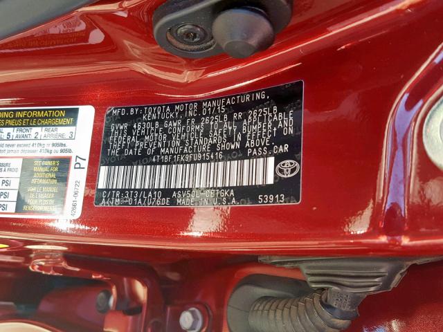 4T1BF1FK9FU915416 - 2015 TOYOTA CAMRY LE RED photo 10