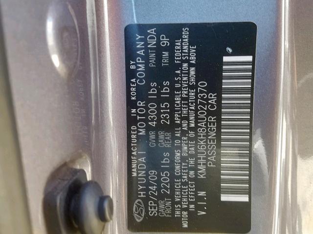 KMHHU6KH8AU027370 - 2010 HYUNDAI GENESIS CO CHARCOAL photo 10