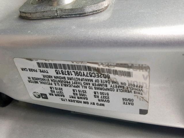 6G2EC57Y09L187815 - 2009 PONTIAC G8 GT SILVER photo 10