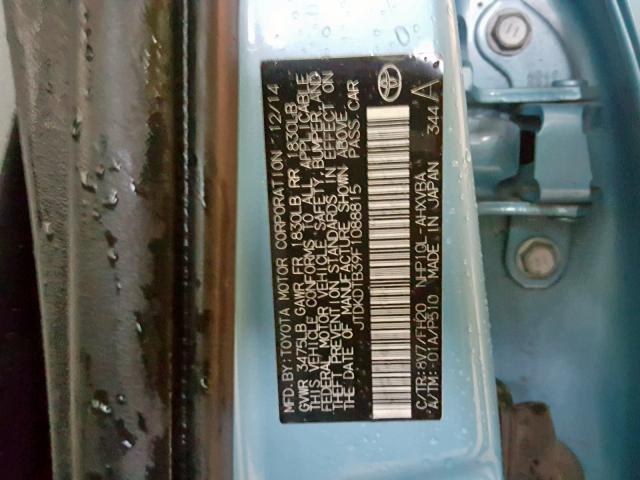 JTDKDTB39F1088815 - 2015 TOYOTA PRIUS C BLUE photo 10