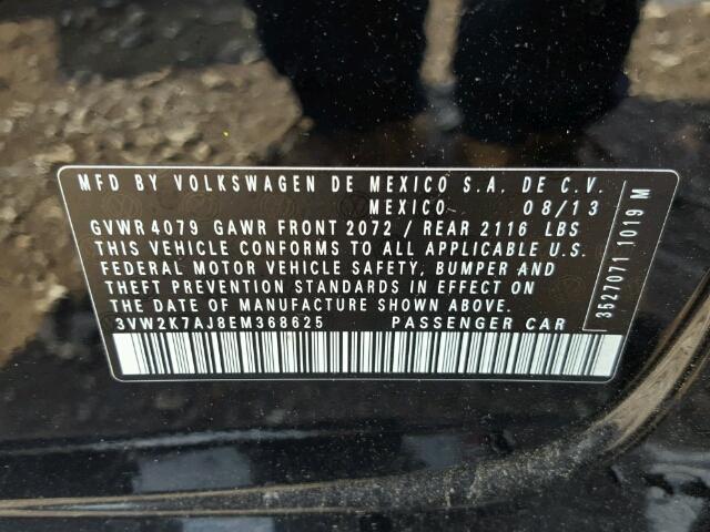 3VW2K7AJ8EM368625 - 2014 VOLKSWAGEN JETTA BASE Սև լուսանկար 10