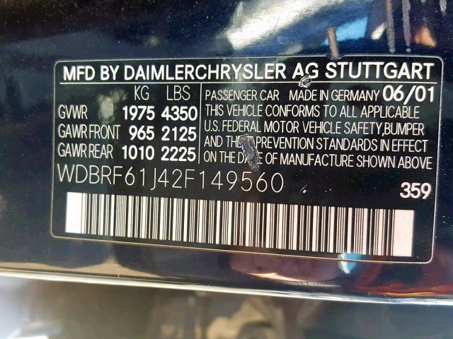 WDBRF61J42F149560 - 2002 MERCEDES-BENZ C 240 BLUE photo 10