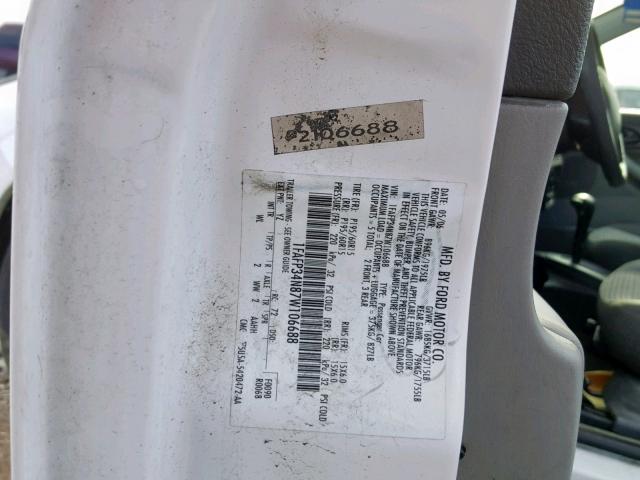 1FAFP34N87W106688 - 2007 FORD FOCUS ZX4 WHITE photo 10