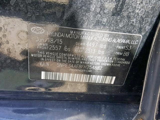 5NPE34AF8FH254882 - 2015 HYUNDAI SONATA SPO BLACK photo 10