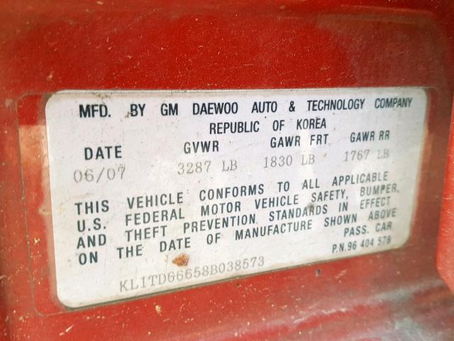 KL1TD66658B038573 - 2008 CHEVROLET AVEO BASE Qırmızı foto 10
