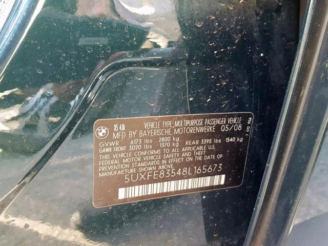 5UXFE83548L165673 - 2008 BMW X5 4.8I GREEN photo 10