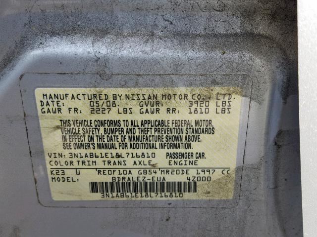 3N1AB61E18L716810 - 2008 NISSAN SENTRA 2.0 SILVER photo 10