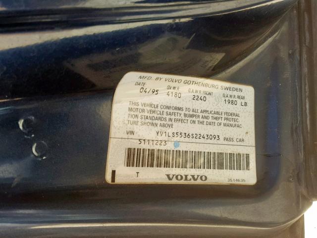 YV1LS5536S2243093 - 1995 VOLVO 850 BASE BLUE photo 10