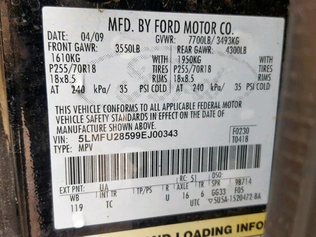 5LMFU28599EJ00343 - 2009 LINCOLN NAVIGATOR 黑色 照片 10