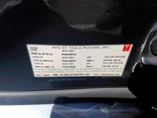 5YJSA1H15EFP61107 - 2014 TESLA MODEL S გრაფიტი ფოტო 10