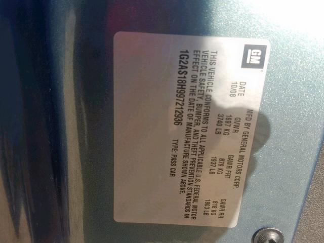 1G2AS18H997212936 - 2009 PONTIAC G5 GREEN photo 10
